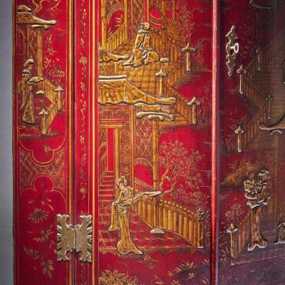 Giles Grendey 18th Century George II Scarlet Red Japanned Corner Cupboard Att Giles Grendey