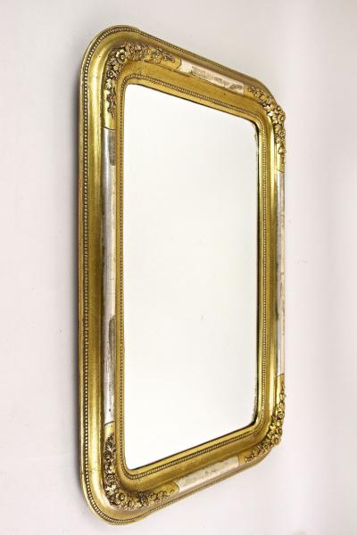 Gilt 19th Century Wall Mirror with Stucco Works Rounded Corners AT ca 1840
