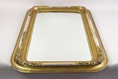 Gilt 19th Century Wall Mirror with Stucco Works Rounded Corners AT ca 1840