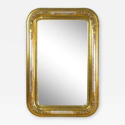 Gilt 19th Century Wall Mirror with Stucco Works Rounded Corners AT ca 1840