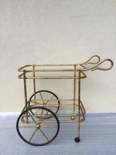 Gilt Bamboo Iron Rolling Bar Cart
