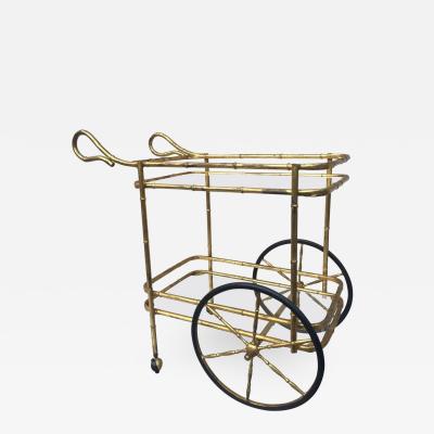 Gilt Bamboo Iron Rolling Bar Cart