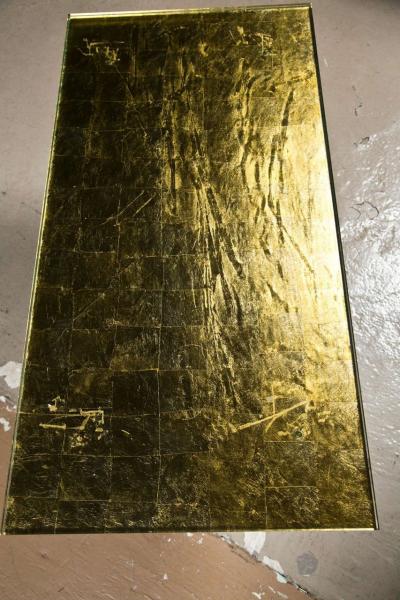 Gilt Brass Gold Leaf Gold Leaf Glass Top Coffee Table With Magazine Shelf
