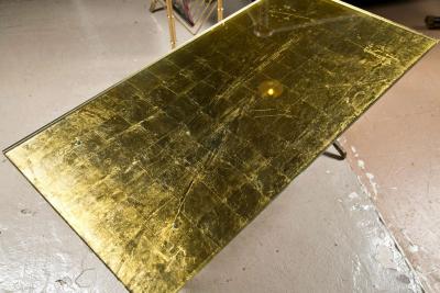 Gilt Brass Gold Leaf Gold Leaf Glass Top Coffee Table With Magazine Shelf