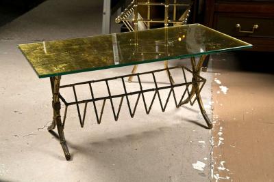 Gilt Brass Gold Leaf Gold Leaf Glass Top Coffee Table With Magazine Shelf