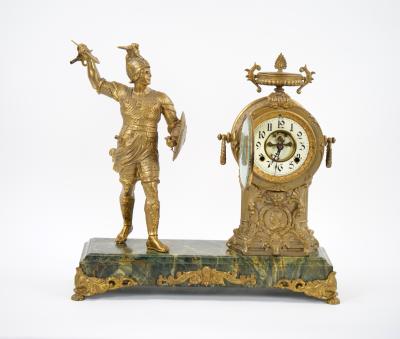 Gilt Bronze Footed Marble Base Mantel Clock Depicting Carthage Warrior