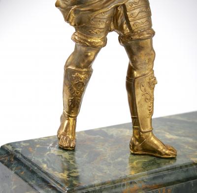 Gilt Bronze Footed Marble Base Mantel Clock Depicting Carthage Warrior