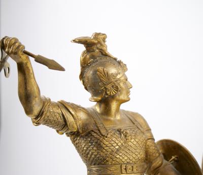 Gilt Bronze Footed Marble Base Mantel Clock Depicting Carthage Warrior