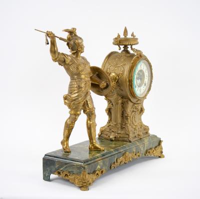 Gilt Bronze Footed Marble Base Mantel Clock Depicting Carthage Warrior