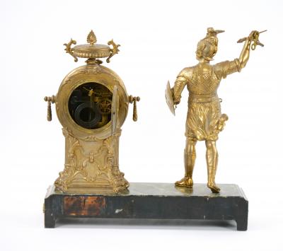 Gilt Bronze Footed Marble Base Mantel Clock Depicting Carthage Warrior