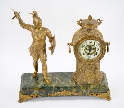 Gilt Bronze Footed Marble Base Mantel Clock Depicting Carthage Warrior