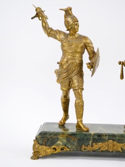 Gilt Bronze Footed Marble Base Mantel Clock Depicting Carthage Warrior
