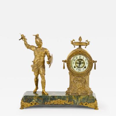 Gilt Bronze Footed Marble Base Mantel Clock Depicting Carthage Warrior