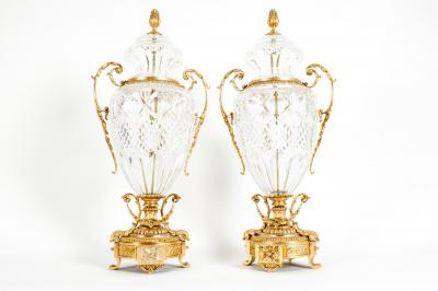 Gilt Bronze Mounted Cut Crystal Urns