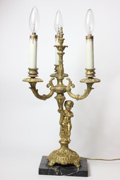 Gilt Bronze and Marble Candelabra Table Lamp