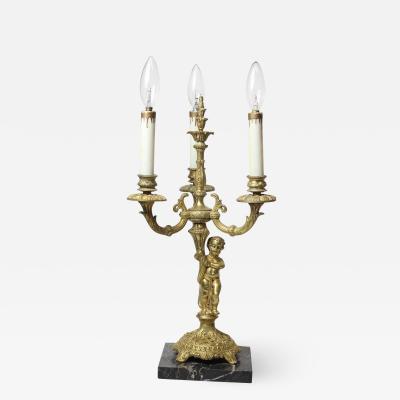 Gilt Bronze and Marble Candelabra Table Lamp