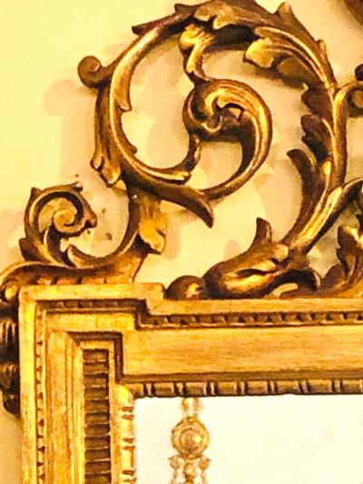 Gilt Carved Wall Console or Table Mirror with High Open Fleur de Lis Pediment