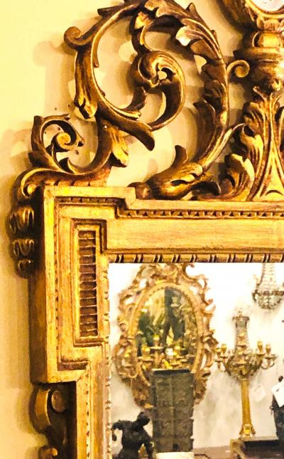 Gilt Carved Wall Console or Table Mirror with High Open Fleur de Lis Pediment
