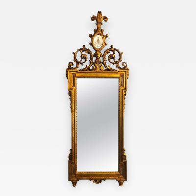 Gilt Carved Wall Console or Table Mirror with High Open Fleur de Lis Pediment