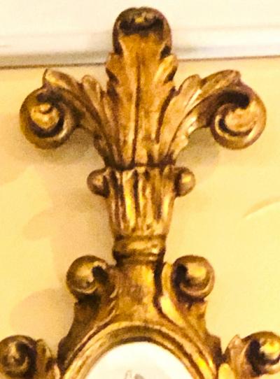 Gilt Carved Wall Console or Table Mirror with High Open Fleur de Lis Pediment