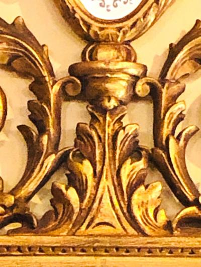 Gilt Carved Wall Console or Table Mirror with High Open Fleur de Lis Pediment