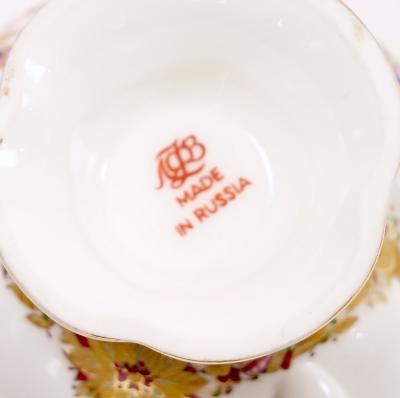 Gilt Gold Russian Lomonosov Porcelain Coffee Tea Service by A Vorobievsky