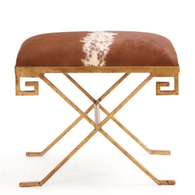 Gilt Iron Bench Upholstered in New Cowhide Contemporary 