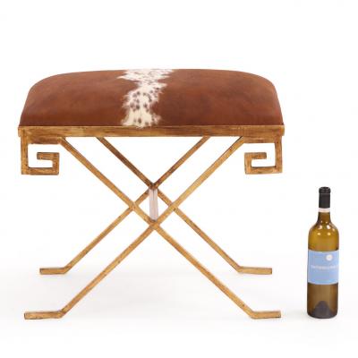 Gilt Iron Bench Upholstered in New Cowhide Contemporary 