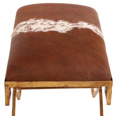 Gilt Iron Bench Upholstered in New Cowhide Contemporary 