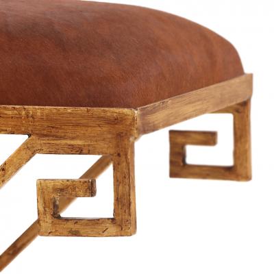 Gilt Iron Bench Upholstered in New Cowhide Contemporary 