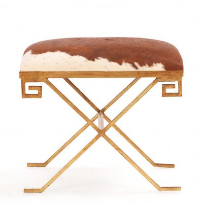 Gilt Iron Bench Upholstered in New Cowhide Contemporary 