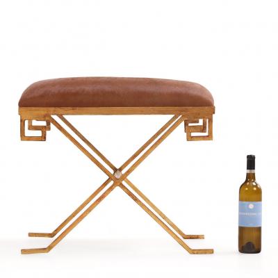 Gilt Iron Bench Upholstered in New Cowhide Contemporary 
