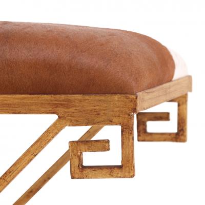 Gilt Iron Bench Upholstered in New Cowhide Contemporary 