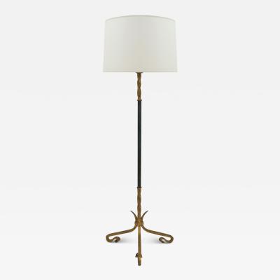 Gilt Iron and Black Leather Standing Lamp