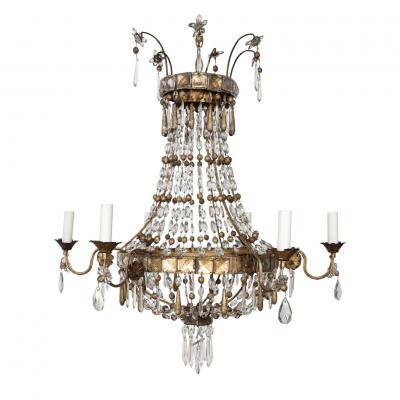 Gilt Iron and Crystal Italian Chandelier
