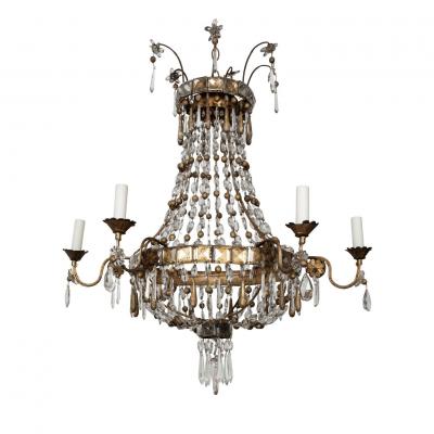 Gilt Iron and Crystal Italian Chandelier