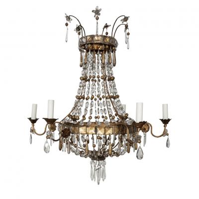Gilt Iron and Crystal Italian Chandelier