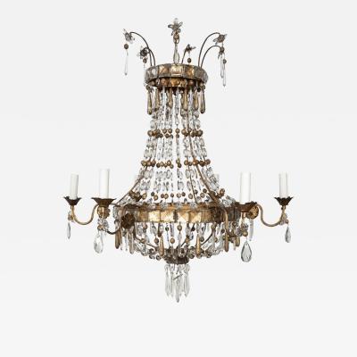 Gilt Iron and Crystal Italian Chandelier