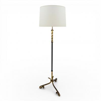 Gilt Iron and Leather Standing Lamp Spain 1970s