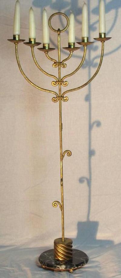 Gilt Iron and Marble Floor Candelabra Spain 1970
