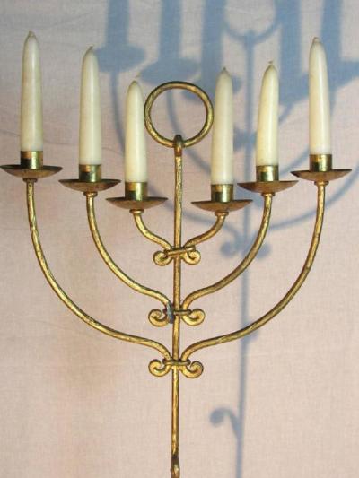 Gilt Iron and Marble Floor Candelabra Spain 1970