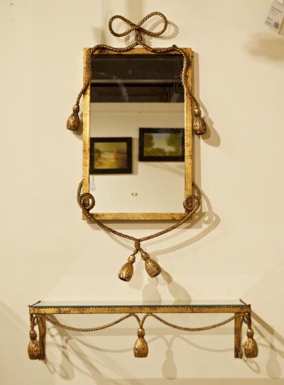 Gilt Metal Mirror and Shelf