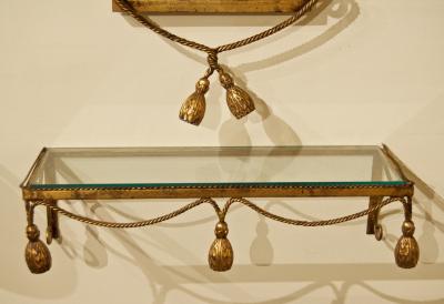 Gilt Metal Mirror and Shelf