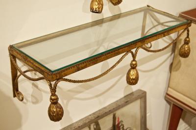 Gilt Metal Mirror and Shelf