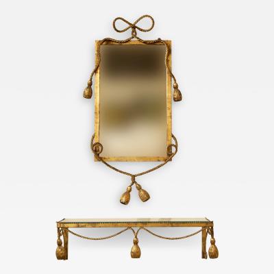 Gilt Metal Mirror and Shelf