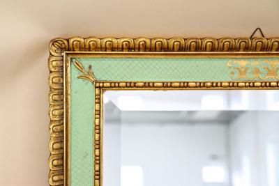 Gilt Mid Century Venetian Wall Mirror With Turquoise Pattern IT ca 1960