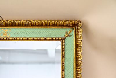 Gilt Mid Century Venetian Wall Mirror With Turquoise Pattern IT ca 1960