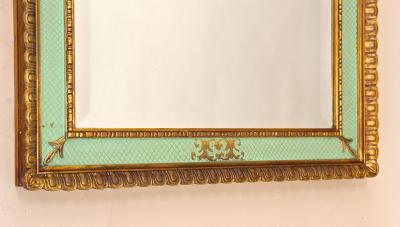 Gilt Mid Century Venetian Wall Mirror With Turquoise Pattern IT ca 1960