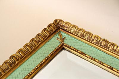 Gilt Mid Century Venetian Wall Mirror With Turquoise Pattern IT ca 1960
