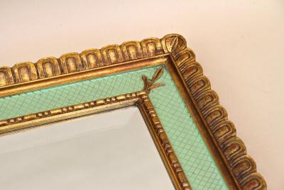 Gilt Mid Century Venetian Wall Mirror With Turquoise Pattern IT ca 1960